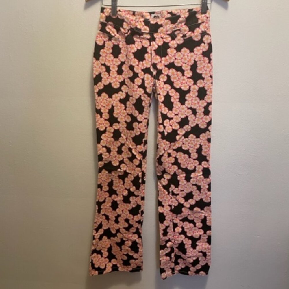 Fiorucci Safety Jeans Straight Leg Pants In Floral Print Stretch Cotton